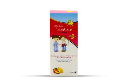 مشروب ميجامايند مع زيت بذر الكتان وزيت السمك بنكهة المانجو والخوخ230مل